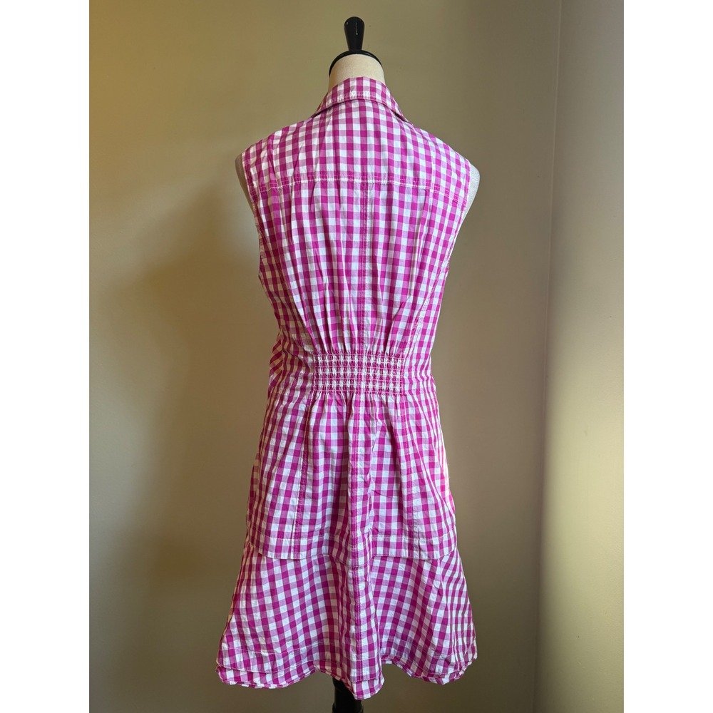 Pink White Gingham Sleeveless Shirt Dress Button costal preppy Derek lam mini 8 - Picture 4 of 11